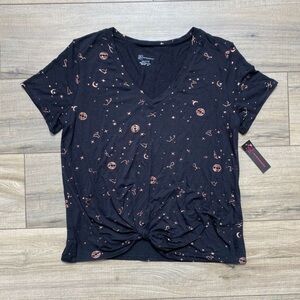 No Boundaries Juniors Celestial Print Front Knot Short Sleeve Tee Size L (11-13)